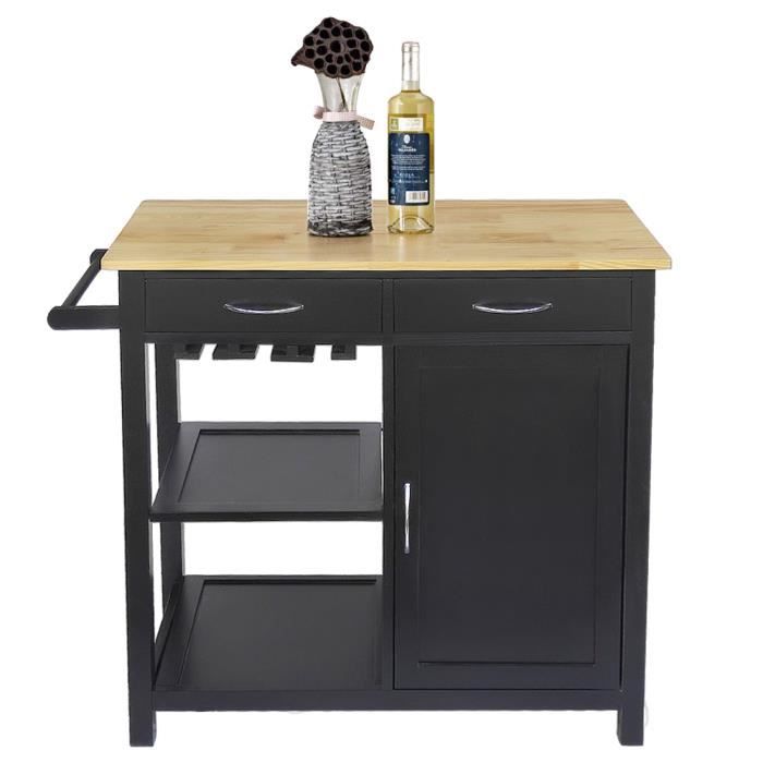 MIXMEST Desserte cuisine plateau pin massif L 82 cm - Noir laqué