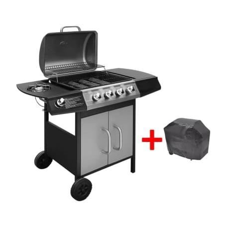 Gril d'extérieur Barbecue à gaz 4 + 1 zone de cuisson Électroménager de cuisine Noir+Argenté