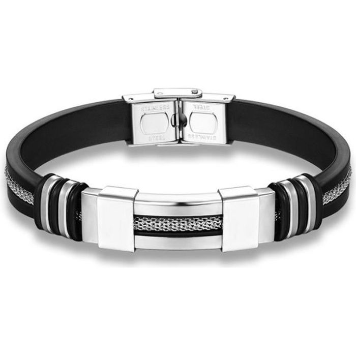 Organgonfand Bracelet Homme La mode Bijoux Noir Acier inoxydable Silicone Bracelet homme