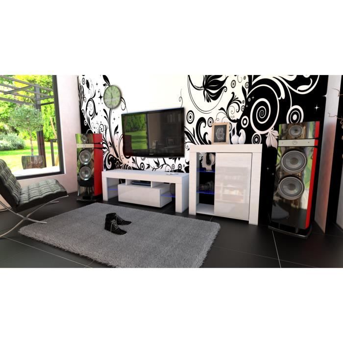 Ensemble de séjour blanc mat façade laquée + led RGB