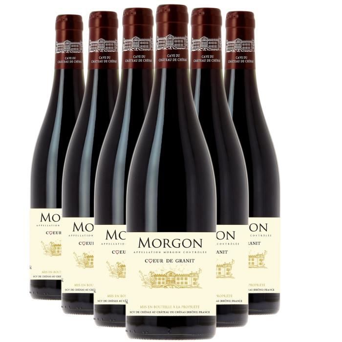 Morgon Coeur de Granit Rouge 2021 - Lot de 6x75cl - Cave du Château de Chenas - Vin AOC Rouge du Beaujolais - Cépage Gamay