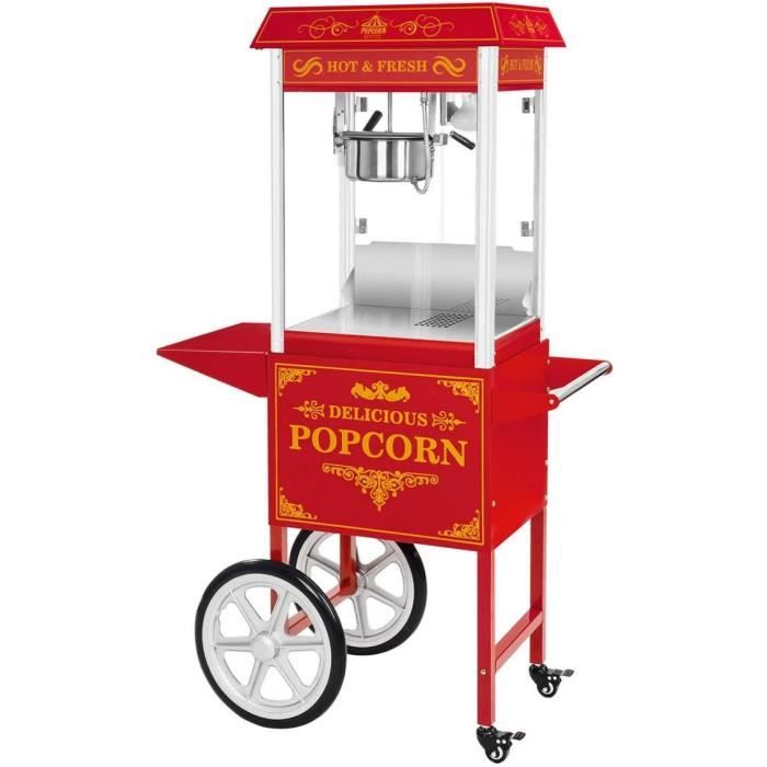Royal Catering Machine À Pop Corn Professionnelle Appareil Popcorn Pop-Corn Professionnel Avec Chariot RCPW.16.3 (1600W, 5kg-h,35