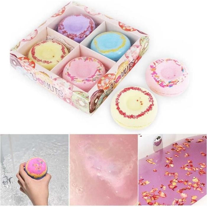 Bombes de Bain Lot de 4, Coffret Cadeau Boules de Bain Effervescentes avec Bulles Pétillantes aux Huiles Essentielles