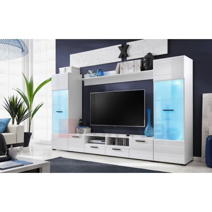 ELIA - Unité murale style contemporain 4 pcs - Éclairage LED inclus - Mur TV - Ensembles meubles salon séjour - Meuble bas TV -