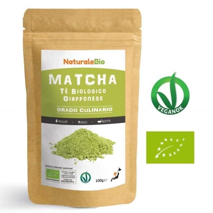 Thé Matcha Bio Japonais de Cuisine [ Qualité Culinaire ] 100 gr -Thé Vert Matcha en Poudre 100% Naturel -Matcha Green Tea