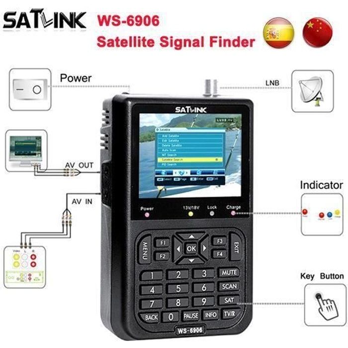WS-6906 satellite Finder DVB-S 3.5 pouce LCD Affichage DVB-S FTA Numérique Signal Satellite WS 6906 sat finder Compteur