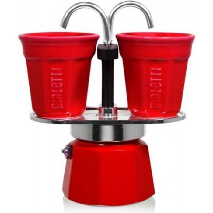 Bialetti - cafetière italienne + 2 tasses bicchierini rouge - 0006190