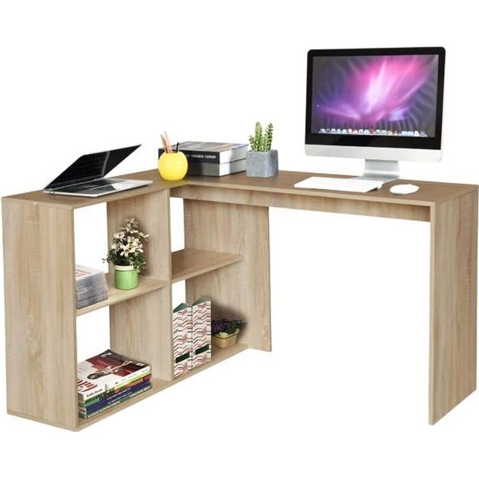 MEUBLES COSY Bureau d'angle en forme de L - Style contemporain - Avec 4 rangements - Décor chêne - L 120 x P 100 x H 75 cm