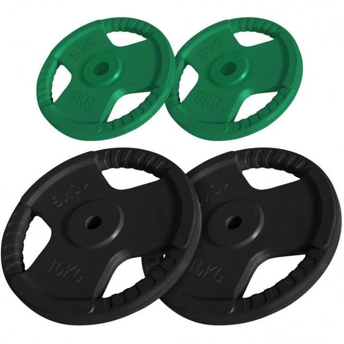 Disques de poids en caoutchouc avec poignées - Lot de 30 KG (2 x 5 KG et 2 x 10 KG)