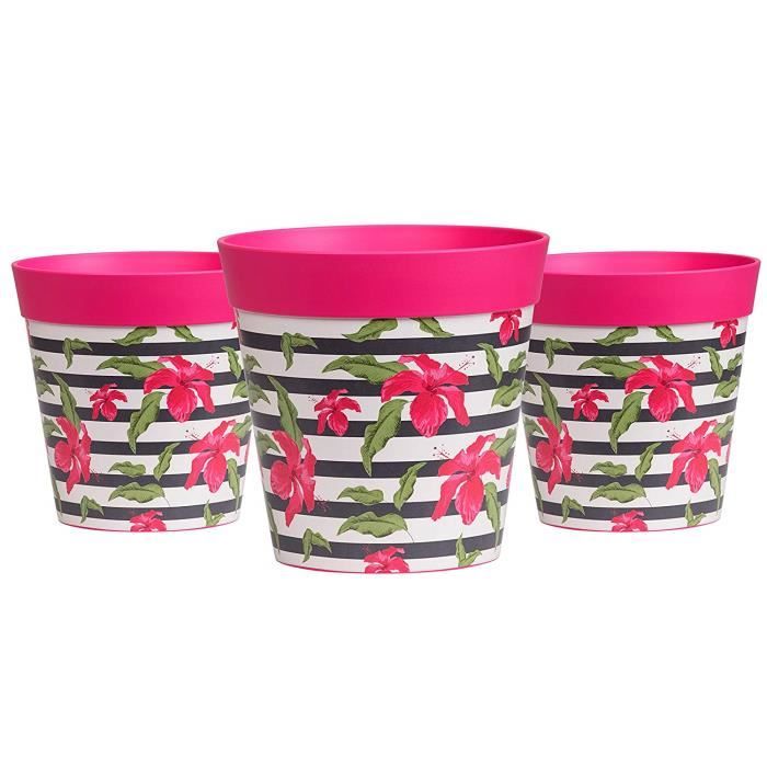 Hum Flowerpots Ensemble De 3 Pots De Fleurs Colorés Rose/Rayures