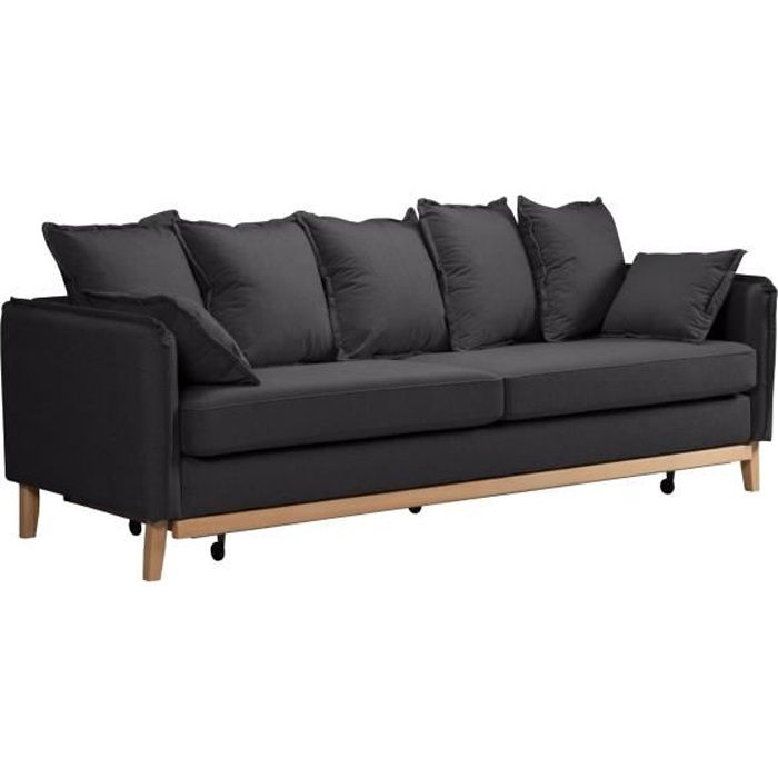 Alice - Canapé 3 places convertible - en tissu - style scandinave Couleur - Gris foncé