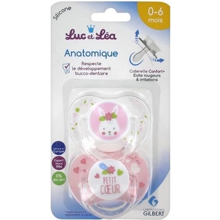 Luc et Léa Sucette Silicone Edition Limitée Duo Lapin Petit Coeur 0-6mois