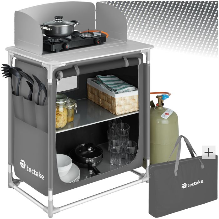 TECTAKE Cuisine d’Extérieur, Cuisine de Camping, Meuble de Camping de Rangement 76 cm x 53,5 cm x 107 cm