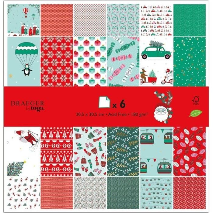 Papier Scrapbooking Toga - Noël et Pingouin - 30,5 x 30,5 cm - 6 pcs