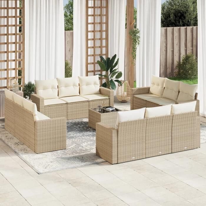 vidaXL Salon de jardin avec coussins 13 pcs