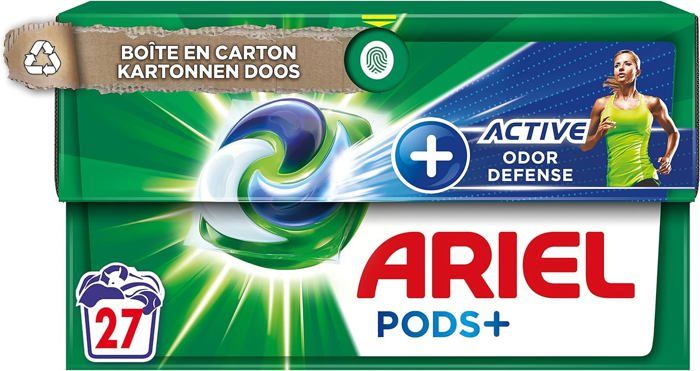 Ariel All-in-1 PODS, Lessive Liquide En Capsules 27 Lavages, +Active Odor Defense, Nettoyage en profondeur et action anti odeurs