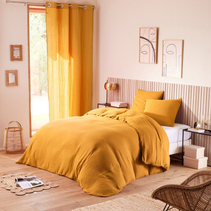Parure de draps 4 pièces Noah Gaze de Coton pour lit 2 Places 160 cm - 160x200 - Noah Curry