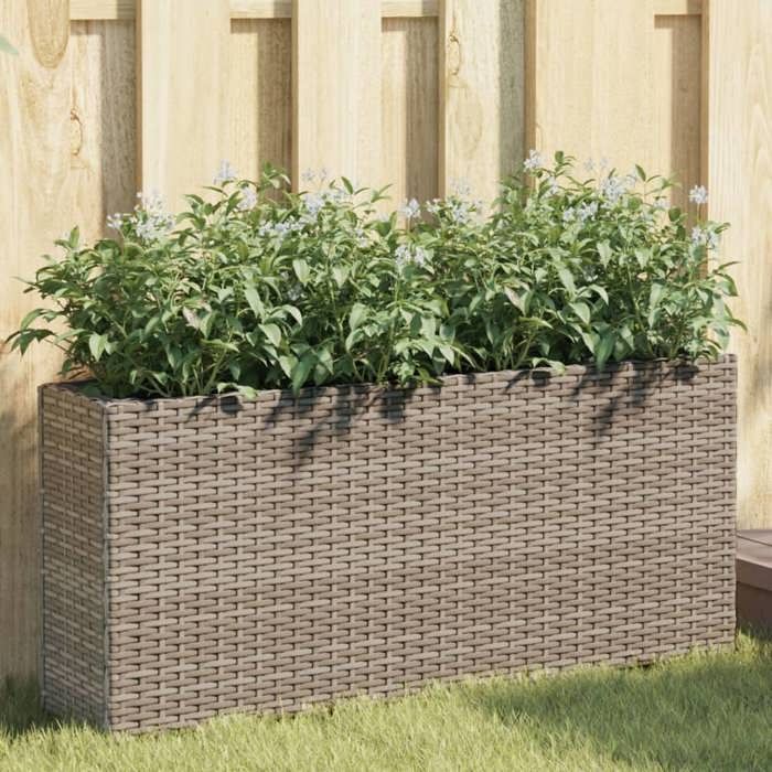 vidaXL Jardinière avec 2 pots 90x20x40 cm résine tressée jardinière dextérieur bac à fleurs bac à tomates 366409