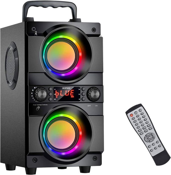 Haut-Parleur Bluetooth Voiture Vintage – Lumières LED, Son Stéréo, Roues Mobiles – Connexion USB-C & Auxiliaire
