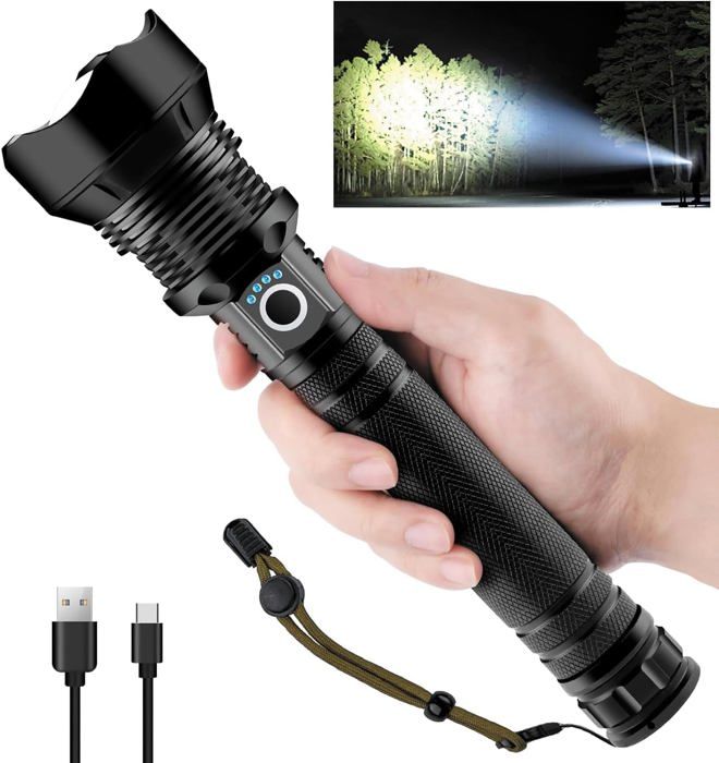 Lampe Torche LED Poslani 600000 Lumens - Rechargeable USB-C - Étanche IPX67 - 5 Modes
