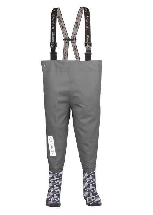 3Kamido Enfant Cuissardes de pêche - Enfants Waders Bottes de pêche - motif camouflage gris