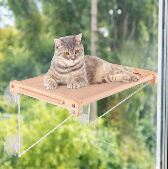 Meilleurs prix pour Hamac de Fenêtre pour Chat-Lit Suspendu avec Support Bois et Ventouses Puissantes-Repos et Observation Soleil
