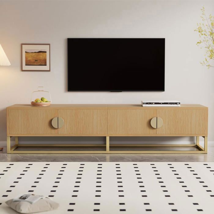 Lemonbest Meuble TV 180cm Veinure de Bois Banc TV avec 4 Portes Texturées armoire de salle à manger moderne pour 70-79in Télévision