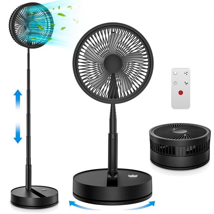 Ventilateur sur Pied Portable Silencieux 9 Noir Ventilateurs 7200mAh USB Rechargeable Pliable FansNoir - Handeiu