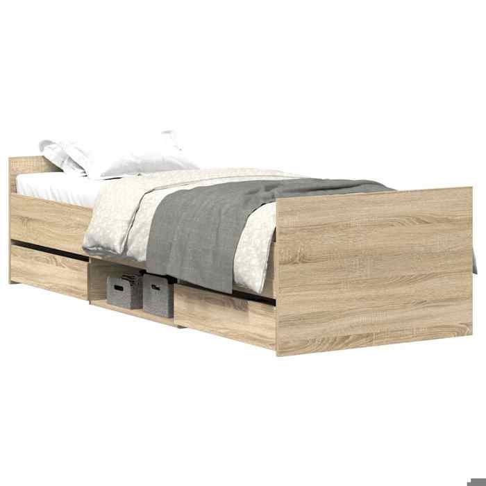 Single Lit - JILLS - Cadre de lit - matelas non inclus - chêne sonoma 100x200 cm LV9301