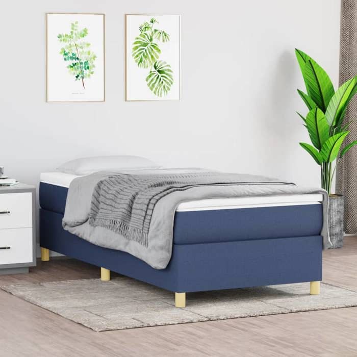 CHIC Lit adulte1 place - 90x200 cm Structure/Cadre de lit bleu 90x200 cm tissu #Sara39458