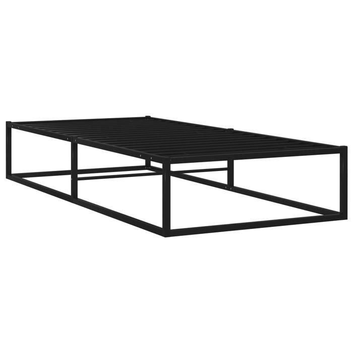 @FRENCH Sommier à lattes âgée adulte - Cadre de lit1 personnes noir métal 90x200cm 8151119