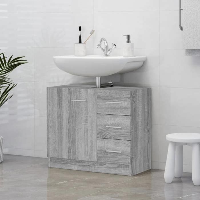 SALE 2026 Meuble de lavabo de salle de bain Gris - Armoire de lavabo Sonoma gris 63x30x54cm - bois dingénierie PRO664178782