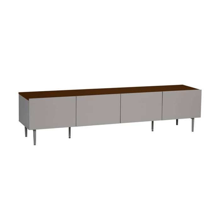 Meuble TV métal et décor bois 4 portes 180cm gris et noyer - Ashton