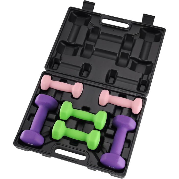Set dHaltères Hexagonaux 2/3/5 lb - Poids PVC Antidérapant avec Support - Kit de Musculation complet Idéal pour Fitness Yoga