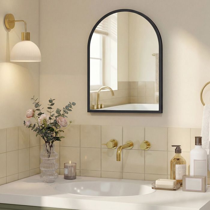 Miroir Salle de Bain Miroir Mural Arqué 40 x 30 cm avec Film de Sécurité Noir