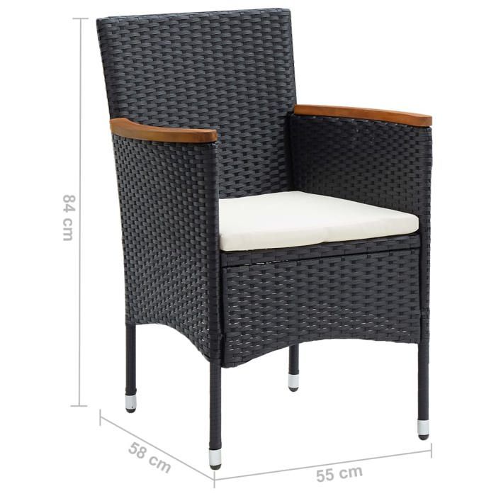 Mode Chaises à manger de jardin CHEZ YIYI Set de 4 Fauteuil de relaxation élégant Résine tressée Noir 55x58x84cm _554611810