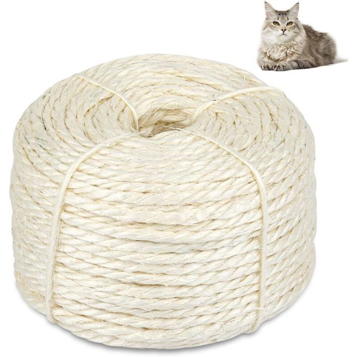 50m Blanc Corde en sisal naturel pour arbre à chat 4 mm Corde de chanvre pour réparation récupération de griffoir tour darbre à
