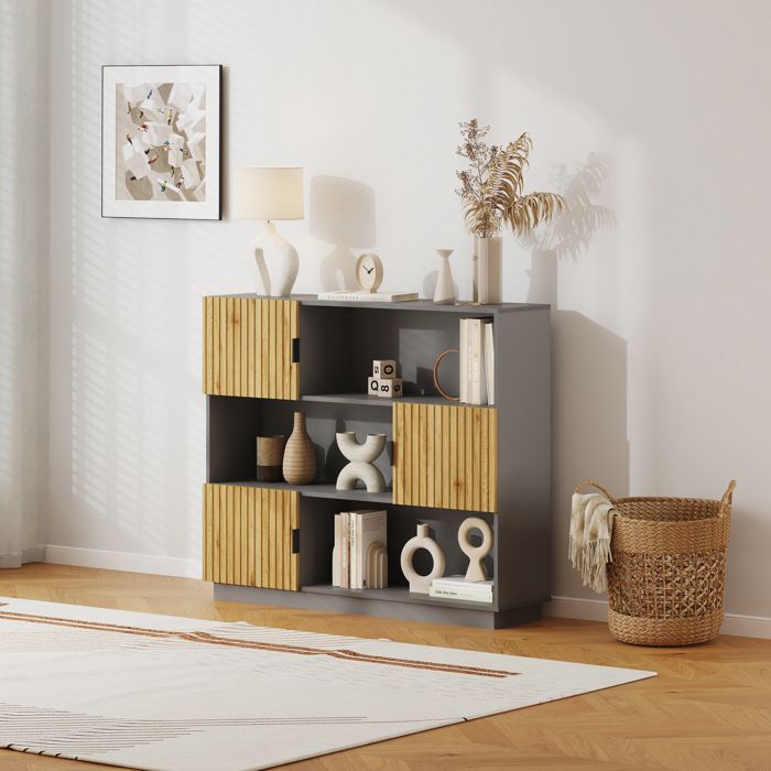 Bibliothèque Verhundar 102 x 120 x 30 cm gris effet bois [en.casa]