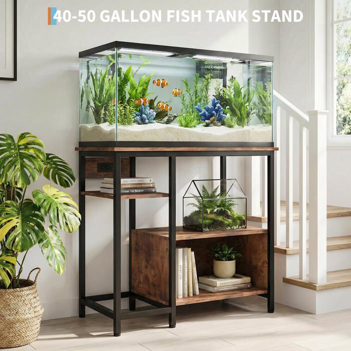 Meuble pour aquarium - LUNSY - Prises électriques intégrées - Support jusquà 300 kg