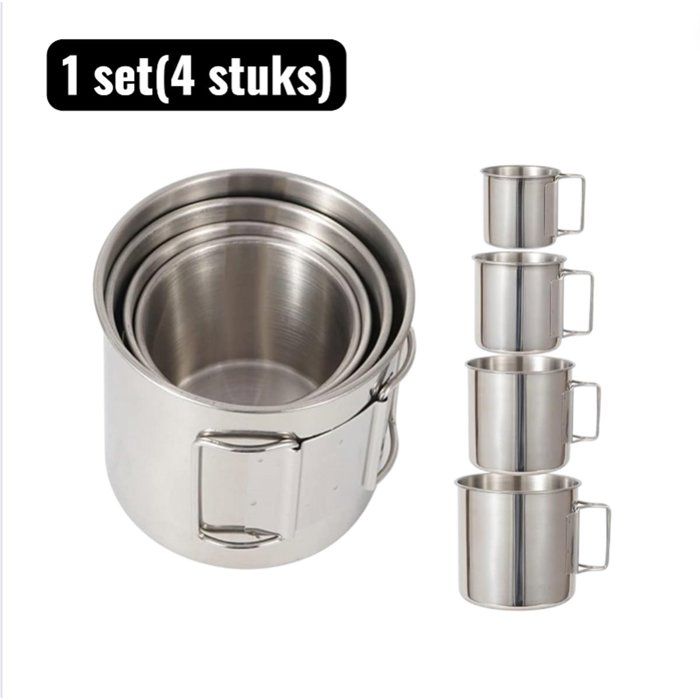 Lot de 4 mugs de camping en acier inoxydable 304 gobelets résistants à la température pour randonnée voyage