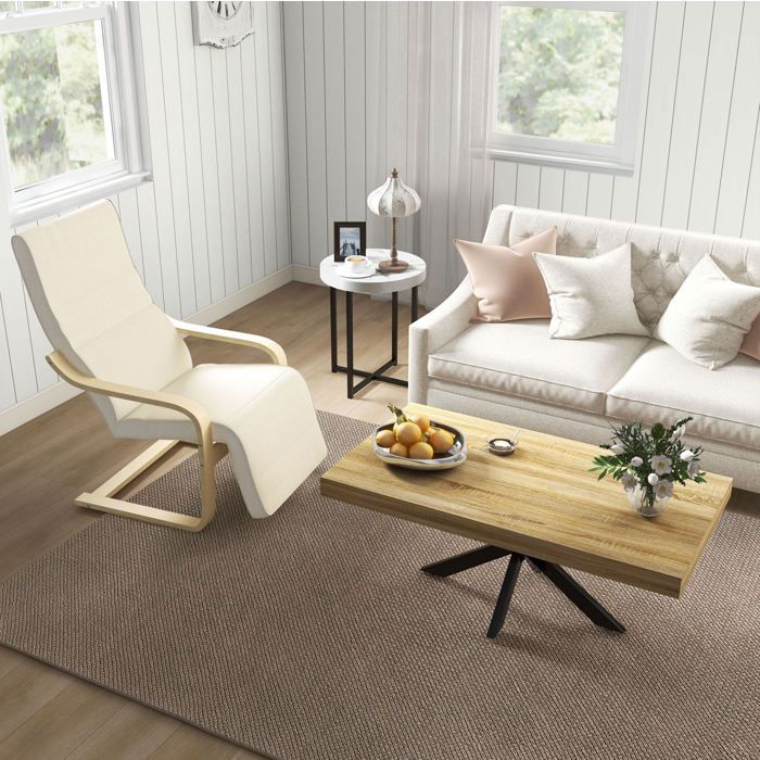 Fauteuil Relax En Bois De Bouleau Creme Siege De Detente FloraGrace Pour Salon Repose-Pieds Reglable 5 Positions 66 5x94x100cm