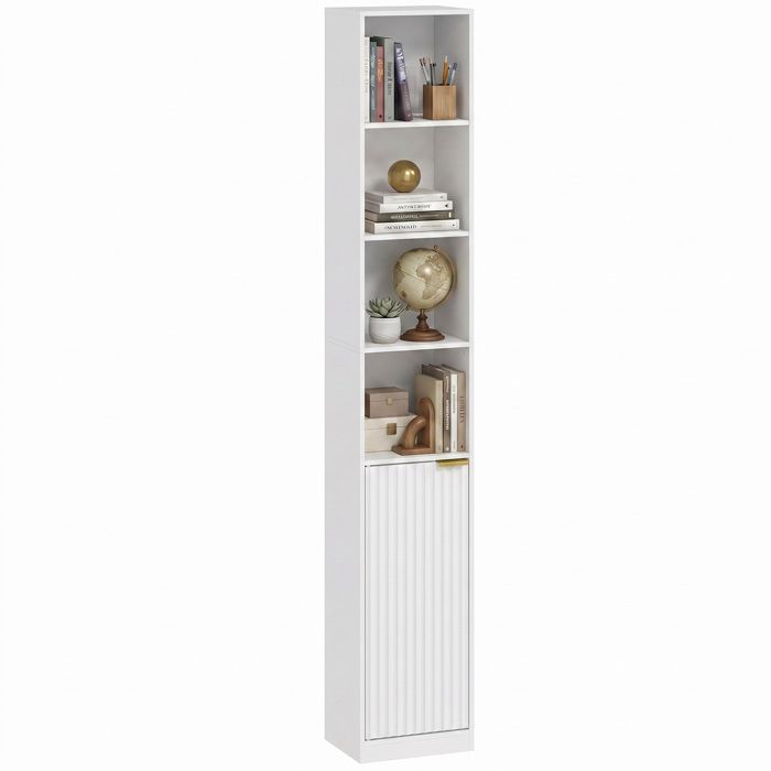 Bibliothèque - HOMCOM - 6 niveaux - placard et étagère réglable - bois - 30 x 24 x 182 cm - blanc