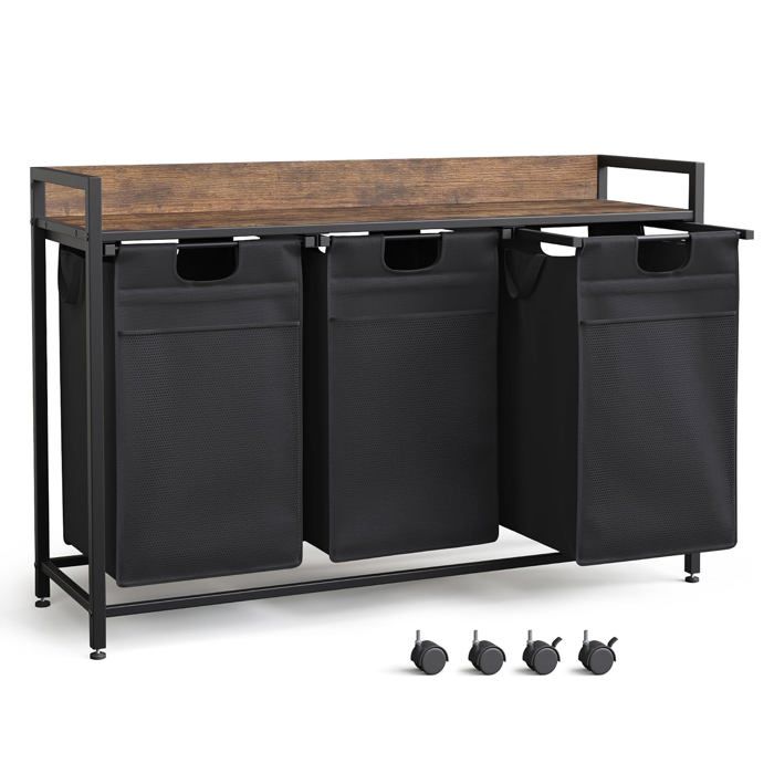 Panier à linge 2 compartiments 150 L sur roulettes pivotantes - chariot de tri du linge avec étagère et sac amovible