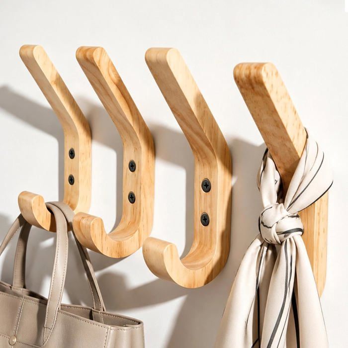 Porte Manteau Mural en Bois Lot de 4 Patères en Chêne Massif Charge 10 kg