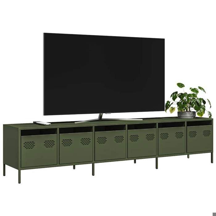 Cabinet HIFI robuste et stable - lot de 1 - MEUBLE TV SALON - vert olive 202x39x43 5 cm acier laminé à froid(2 parcel) T9363