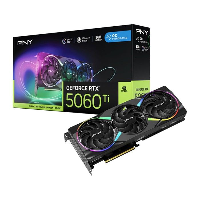 PNY GeForce RTX 5060 Ti 8GB EPIC X RGB Overclocked Carte graphique GeForce RTX 5060 Ti 8 Go GDDR7 PCIe 5.0 x8 3 x DisplayPort HDMI - vue 2