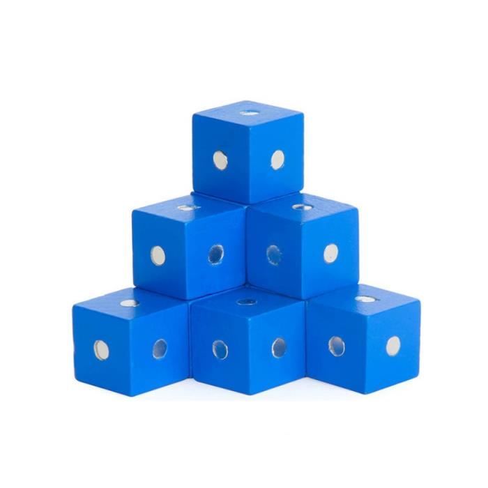 10 pièces bleu-Cube magnétique en bois pour construction de maquettes ...