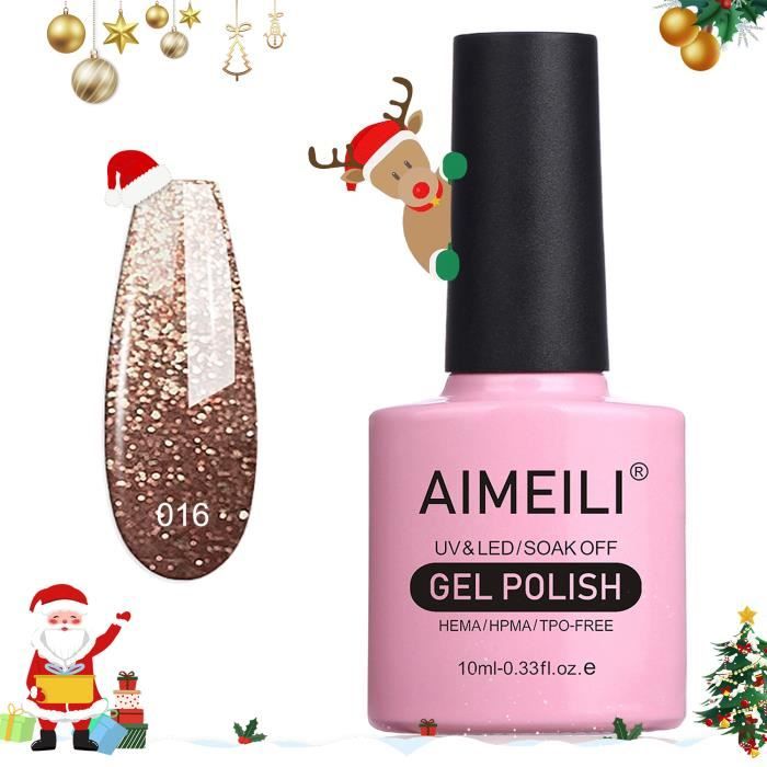 AIMEILI Soak Off UV LED Vernis à Ongles Gel Semi-Permanent Or Gel Polish - Tinsel Toast Gold Diamond (016) Paillettes 10ml