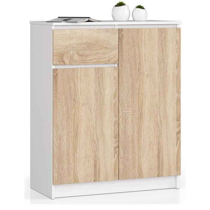 Commode AKORD K80 Blanche 80 cm 2 portes 1 tiroir façade Chêne Sonoma 4 étagères 80x40x99 cm Commode AKORD K80 Blanche 80 cm 2 portes 1 tiroir façade Chêne Sonoma 4 étagères 80x40x99 cm