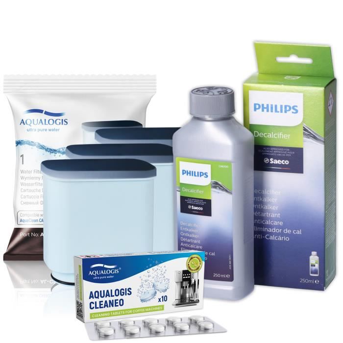Kit Entretien Machine Espresso Saeco - Détartrant 250ml, Tablettes Dégraissantes Et 2 Filtres AquaClean